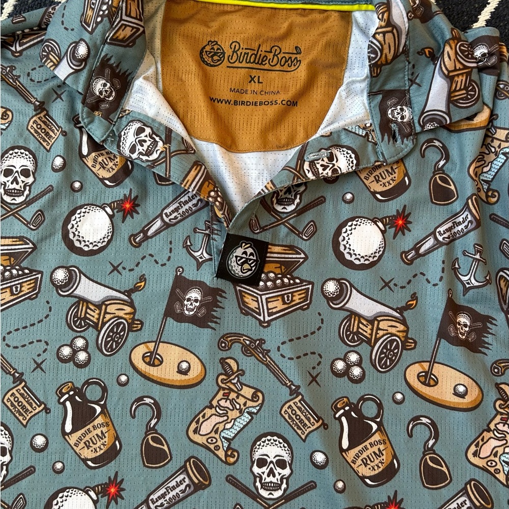 Men's Golf Shirt - Blue with Skull Print Birdie Boss Xl